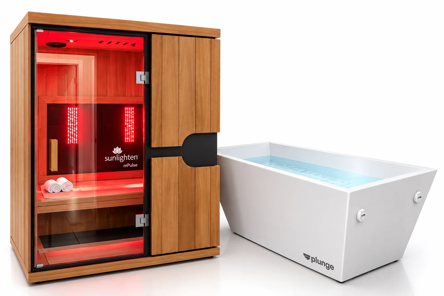Our Sunlighten mPulse infrared sauna and Plunge cold plunge, the two halves of contrast therapy
